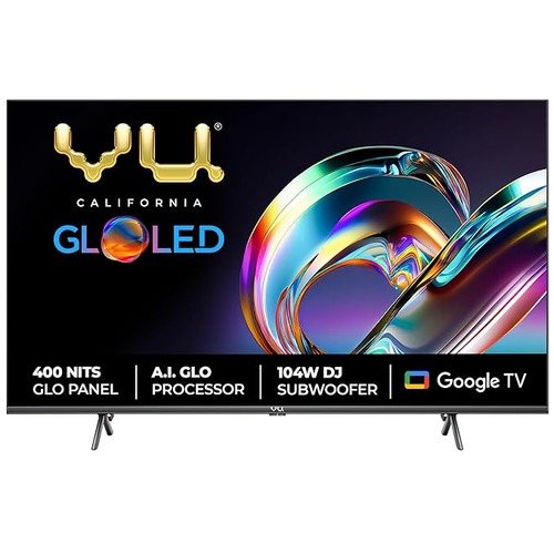 Vu 108 cm (43 inches) The GloLED 84 Watt DJ Sound Series 4K Smart Google TV  43GLO 3Y LED (Grey)
